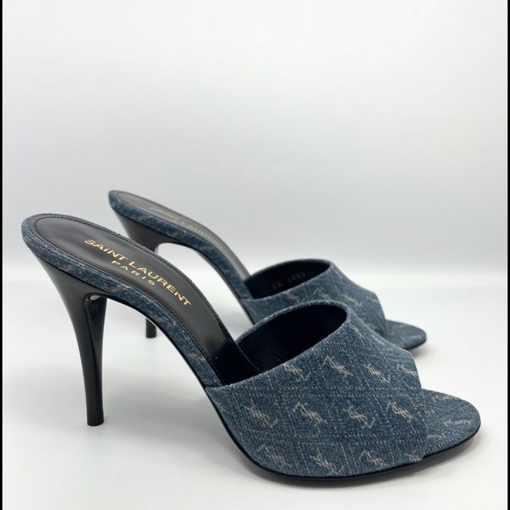 Saint Laurent Denim Open-Toe Heels